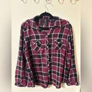 Torrid Burgundy and Black Plaid Shirt